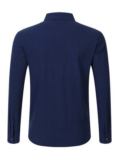 Solid Color Linen Long Sleeve Casual Blouse For Men With Hooded Design