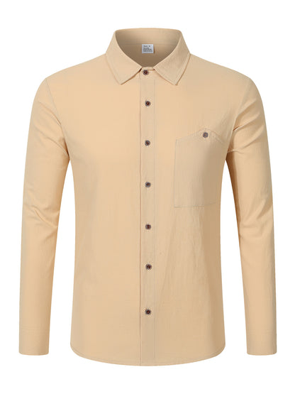 Solid Color Linen Long Sleeve Casual Blouse For Men With Hooded Design