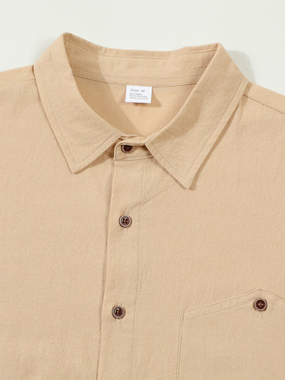 Solid Color Linen Long Sleeve Casual Blouse For Men With Hooded Design