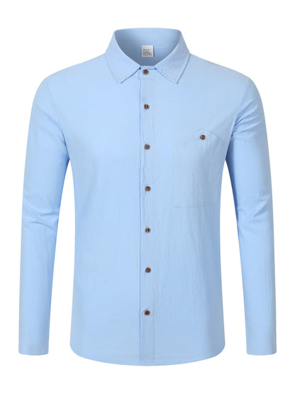 Solid Color Linen Long Sleeve Casual Blouse For Men With Hooded Design