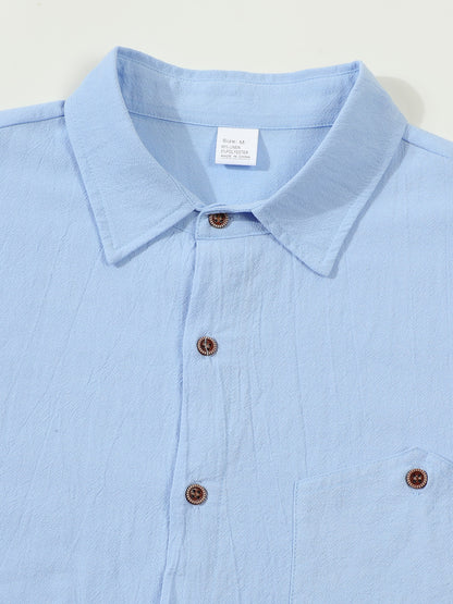 Solid Color Linen Long Sleeve Casual Blouse For Men With Hooded Design