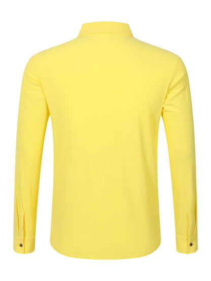 Solid Color Linen Long Sleeve Casual Blouse For Men With Hooded Design