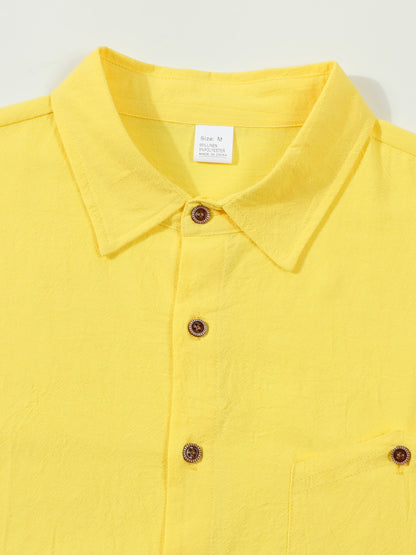 Solid Color Linen Long Sleeve Casual Blouse For Men With Hooded Design