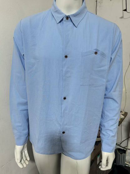 Solid Color Linen Long Sleeve Casual Blouse For Men With Hooded Design