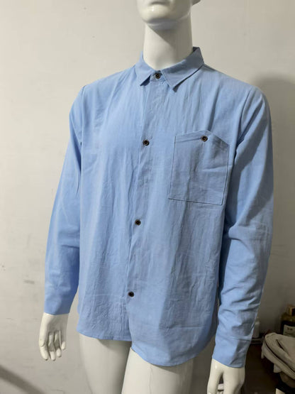 Solid Color Linen Long Sleeve Casual Blouse For Men With Hooded Design