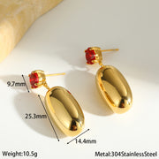 Oval Gold Red Earrings
