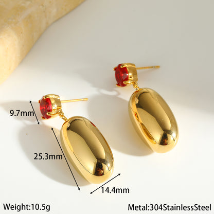 Geometric Earrings For Women In 18K Real Gold Plated 304 Stainless Steel With Glass Inlay For New Year