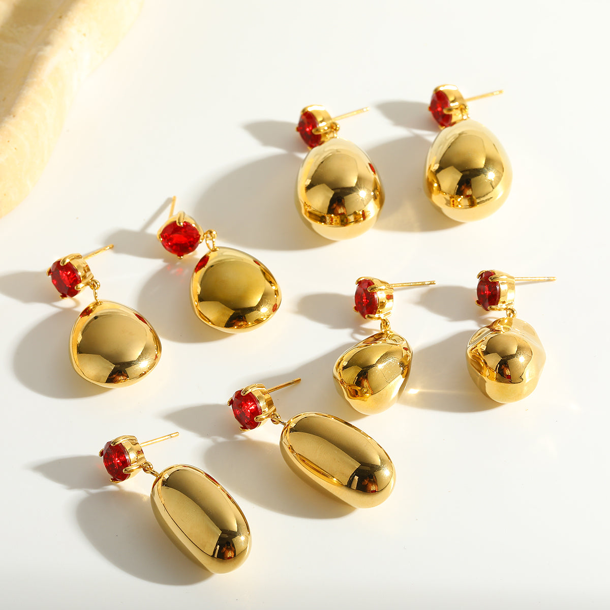 Geometric Earrings For Women In 18K Real Gold Plated 304 Stainless Steel With Glass Inlay For New Year