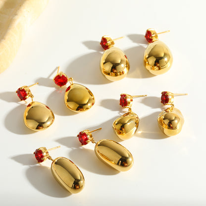 Geometric Earrings For Women In 18K Real Gold Plated 304 Stainless Steel With Glass Inlay For New Year