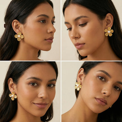 Casual For Women 304 Stainless Steel Stud Earrings With Golden Plated Finish And Acrylic Imitation Pearl Inlay