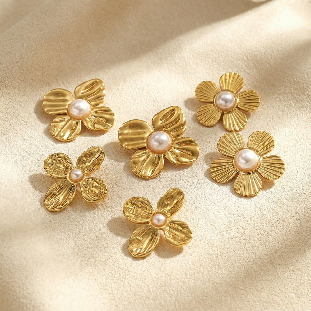 Casual For Women 304 Stainless Steel Stud Earrings With Golden Plated Finish And Acrylic Imitation Pearl Inlay