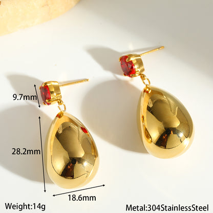 Geometric Earrings For Women In 18K Real Gold Plated 304 Stainless Steel With Glass Inlay For New Year