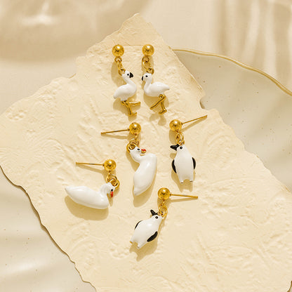 Cute Penguin Stud Earrings For Women In 304 Stainless Steel With 18K Gold Plated Electroplated Finish