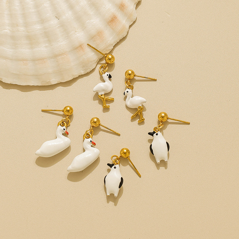 Cute Penguin Stud Earrings For Women In 304 Stainless Steel With 18K Gold Plated Electroplated Finish