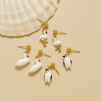 Cute Penguin Stud Earrings For Women In 304 Stainless Steel With 18K Gold Plated Electroplated Finish