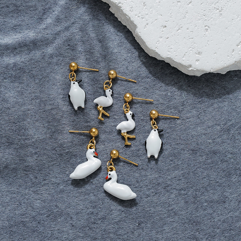 Cute Penguin Stud Earrings For Women In 304 Stainless Steel With 18K Gold Plated Electroplated Finish