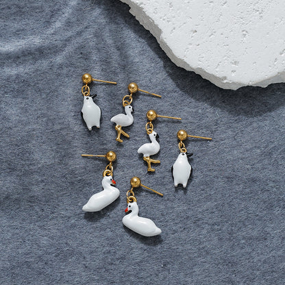 Cute Penguin Stud Earrings For Women In 304 Stainless Steel With 18K Gold Plated Electroplated Finish