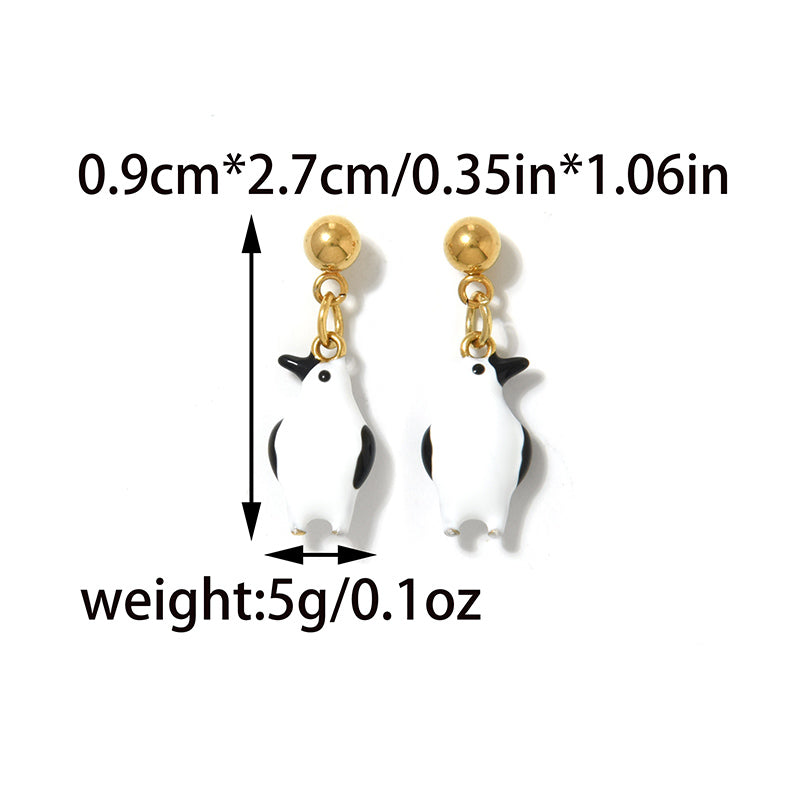 Cute Penguin Stud Earrings For Women In 304 Stainless Steel With 18K Gold Plated Electroplated Finish
