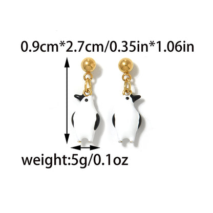 Cute Penguin Stud Earrings For Women In 304 Stainless Steel With 18K Gold Plated Electroplated Finish