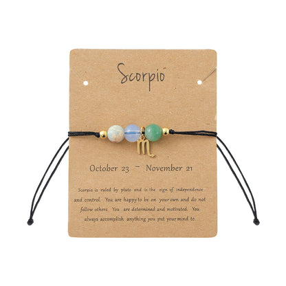 Unisex Drawstring Bracelets With Constellation Pattern, 18K Gold Plated Coating, Natural Stone Beaded Chain