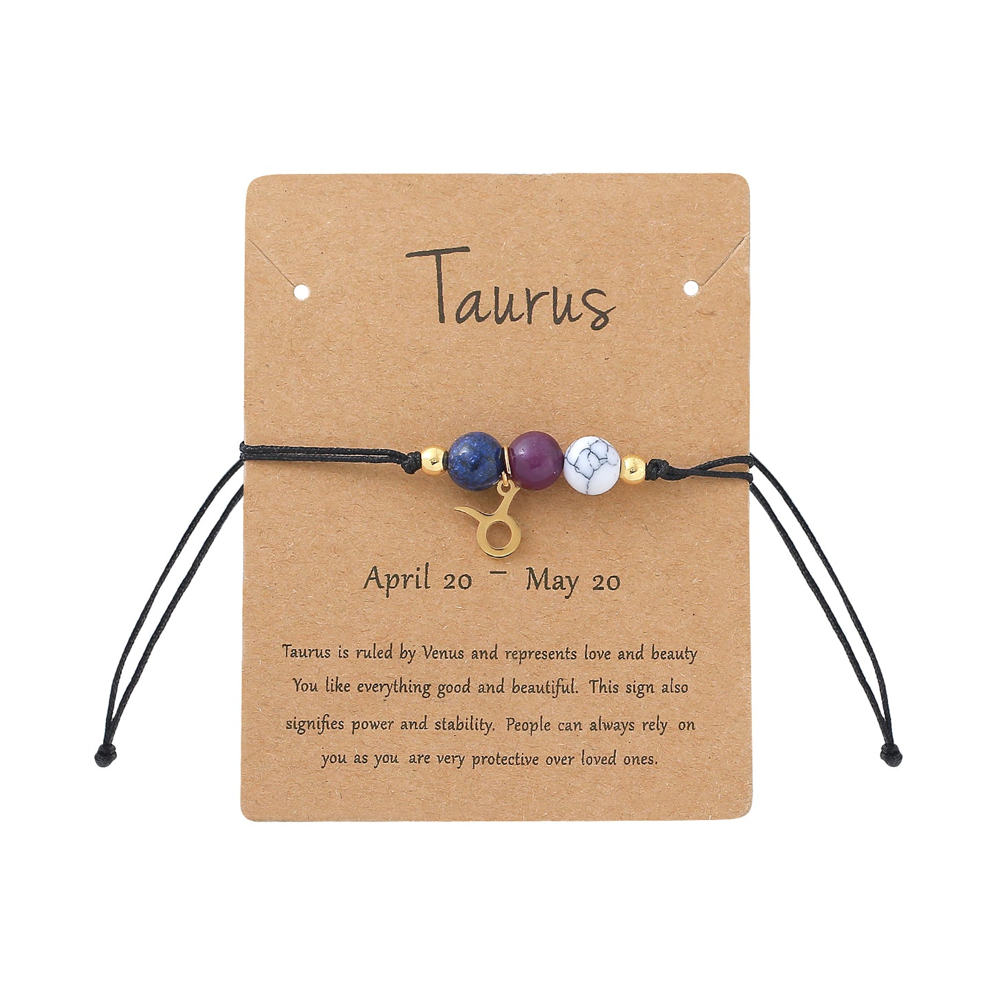 Unisex Drawstring Bracelets With Constellation Pattern, 18K Gold Plated Coating, Natural Stone Beaded Chain