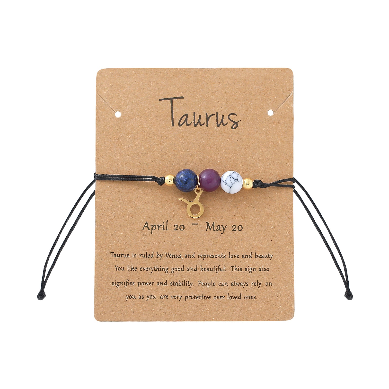 Unisex Drawstring Bracelets With Constellation Pattern, 18K Gold Plated Coating, Natural Stone Beaded Chain