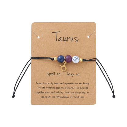 Unisex Drawstring Bracelets With Constellation Pattern, 18K Gold Plated Coating, Natural Stone Beaded Chain