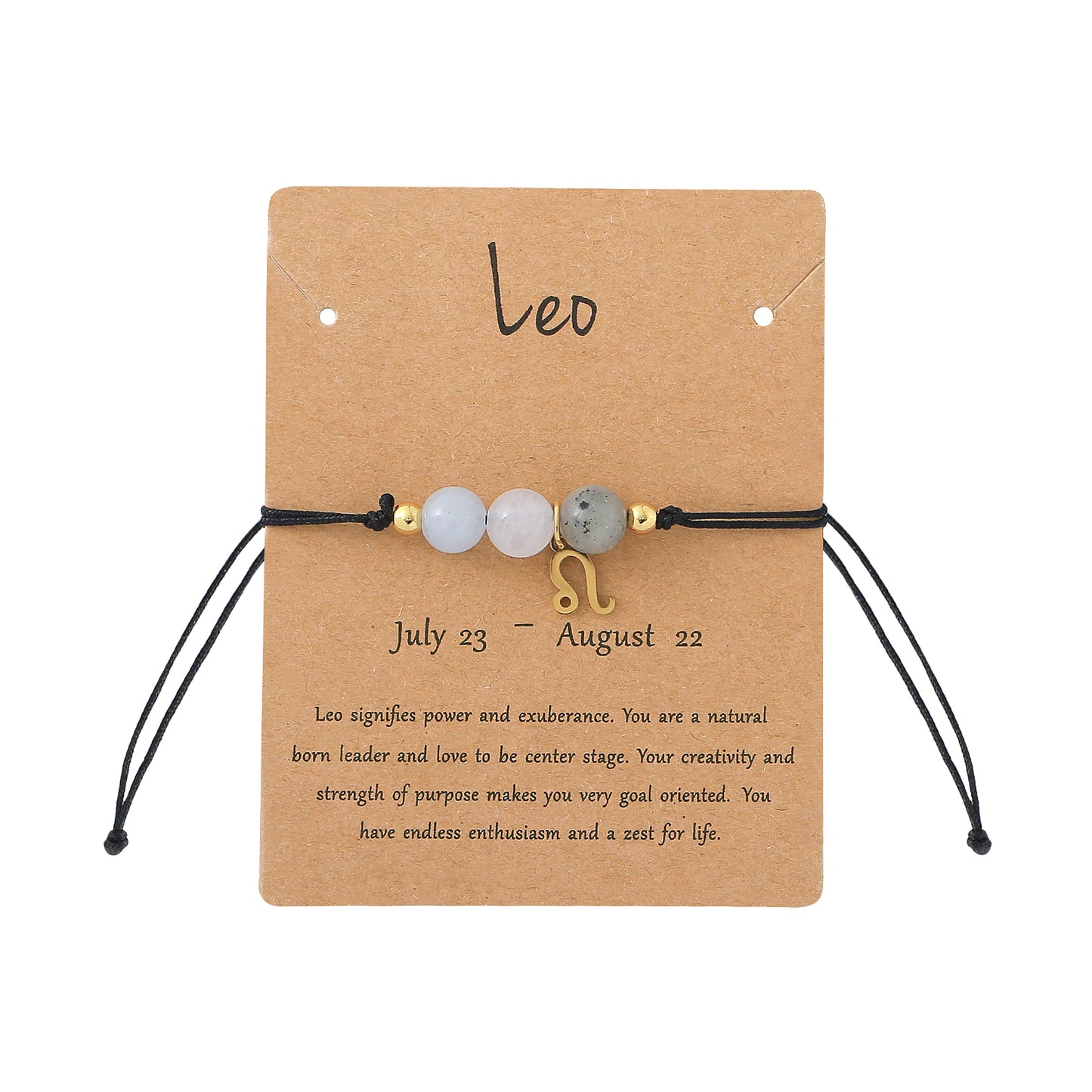 Unisex Drawstring Bracelets With Constellation Pattern, 18K Gold Plated Coating, Natural Stone Beaded Chain