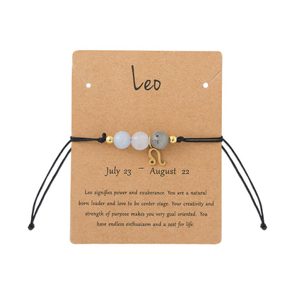 Unisex Drawstring Bracelets With Constellation Pattern, 18K Gold Plated Coating, Natural Stone Beaded Chain