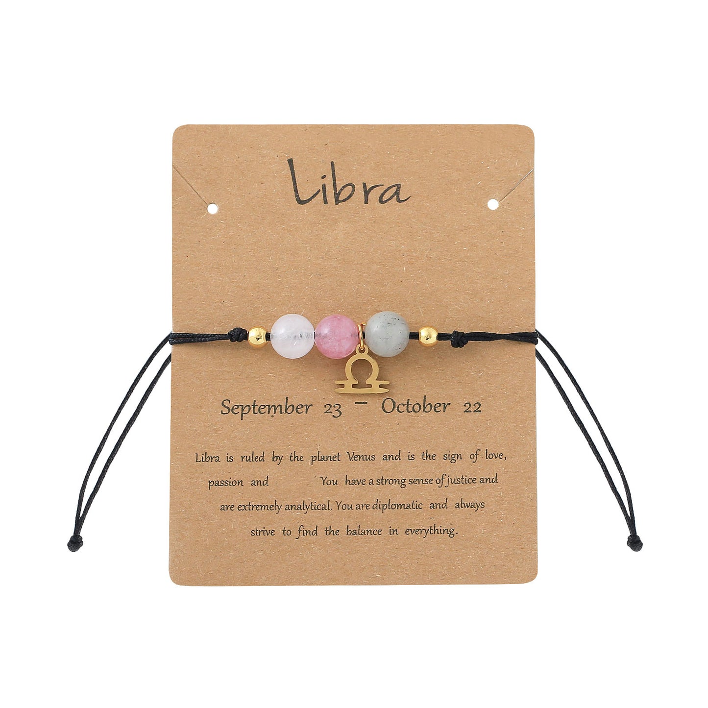 Unisex Drawstring Bracelets With Constellation Pattern, 18K Gold Plated Coating, Natural Stone Beaded Chain