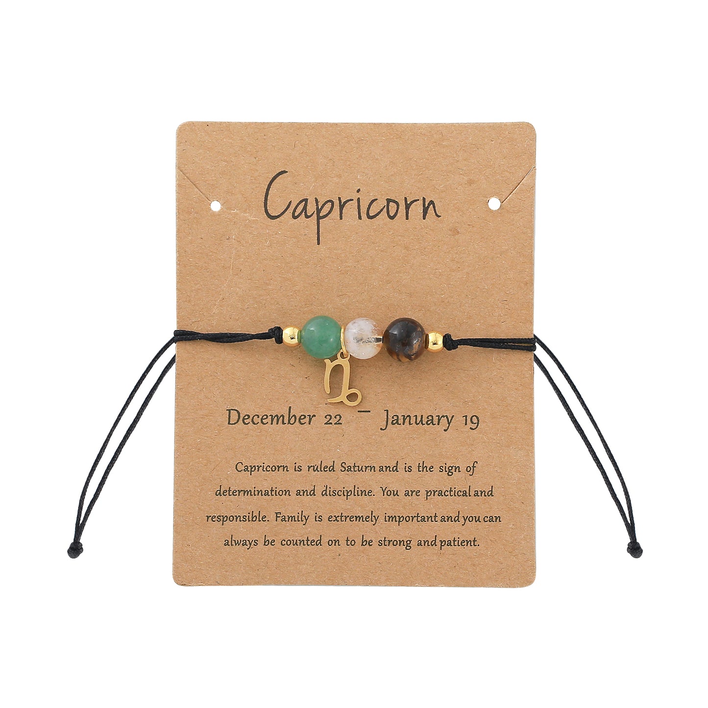 Unisex Drawstring Bracelets With Constellation Pattern, 18K Gold Plated Coating, Natural Stone Beaded Chain