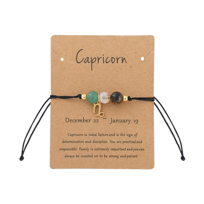 Unisex Drawstring Bracelets With Constellation Pattern, 18K Gold Plated Coating, Natural Stone Beaded Chain