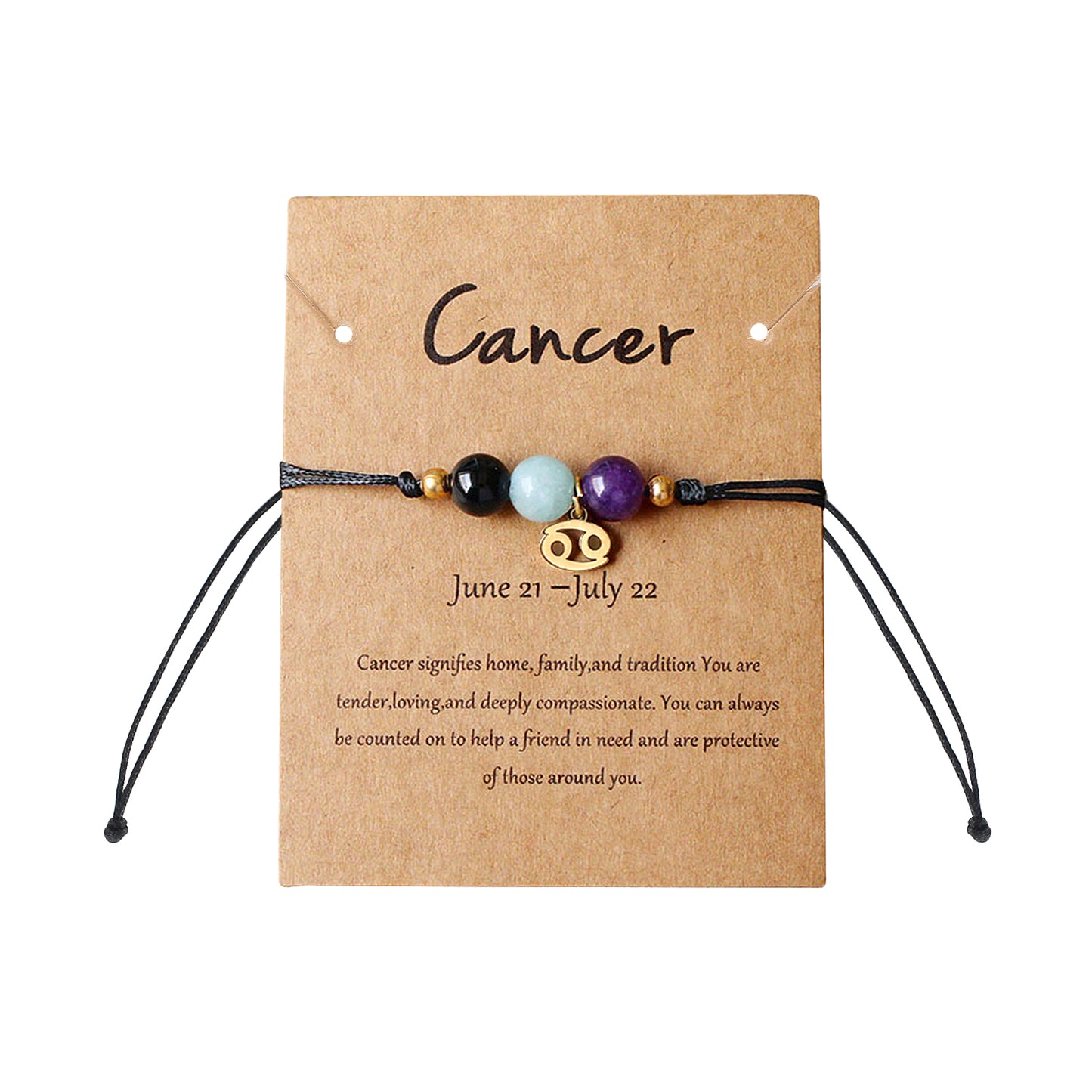 Unisex Drawstring Bracelets With Constellation Pattern, 18K Gold Plated Coating, Natural Stone Beaded Chain