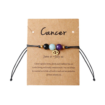 Unisex Drawstring Bracelets With Constellation Pattern, 18K Gold Plated Coating, Natural Stone Beaded Chain