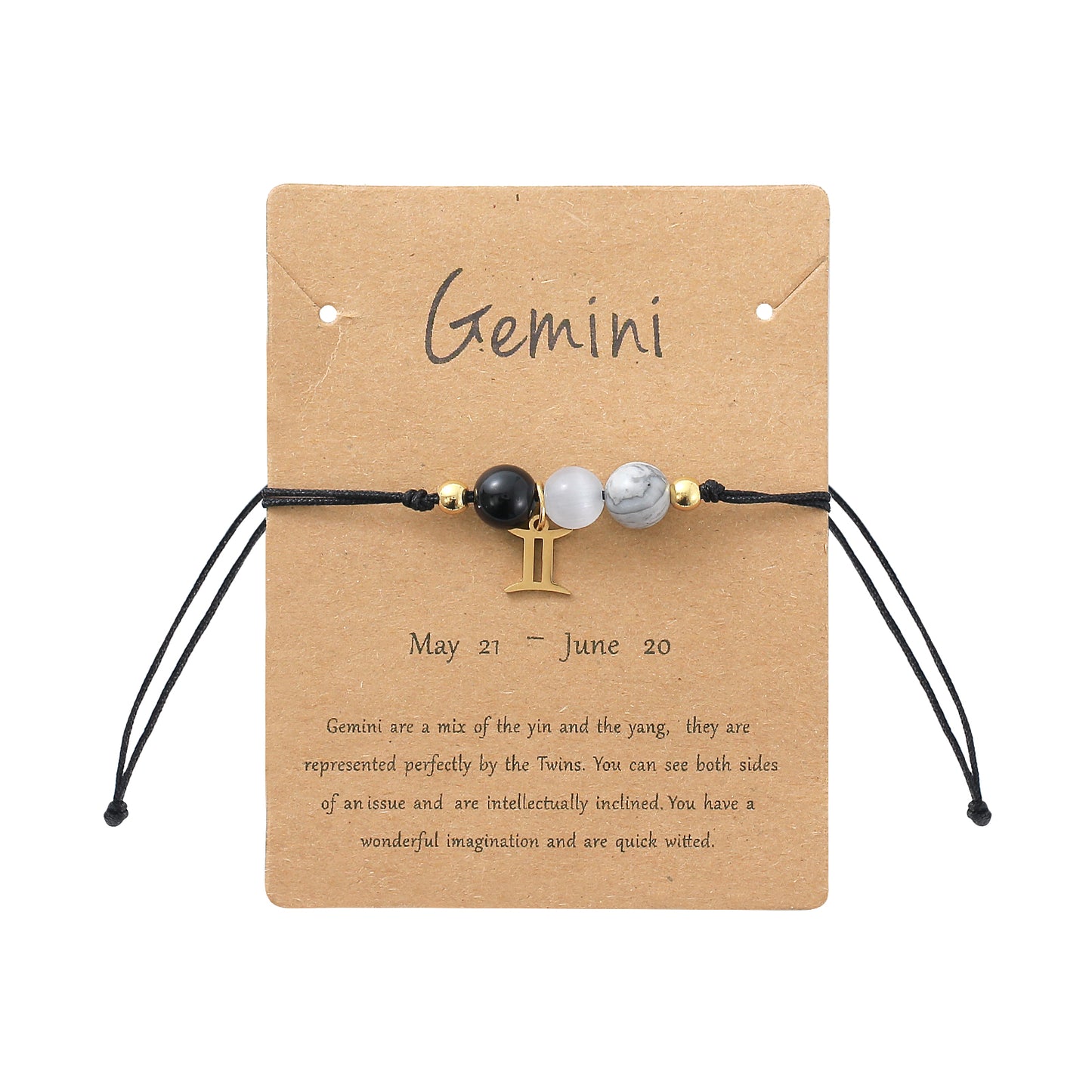 Unisex Drawstring Bracelets With Constellation Pattern, 18K Gold Plated Coating, Natural Stone Beaded Chain
