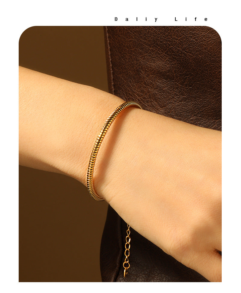 Snake Pattern Bracelet For Men And Women, Made Of Durable Titanium Steel In Golden Color
