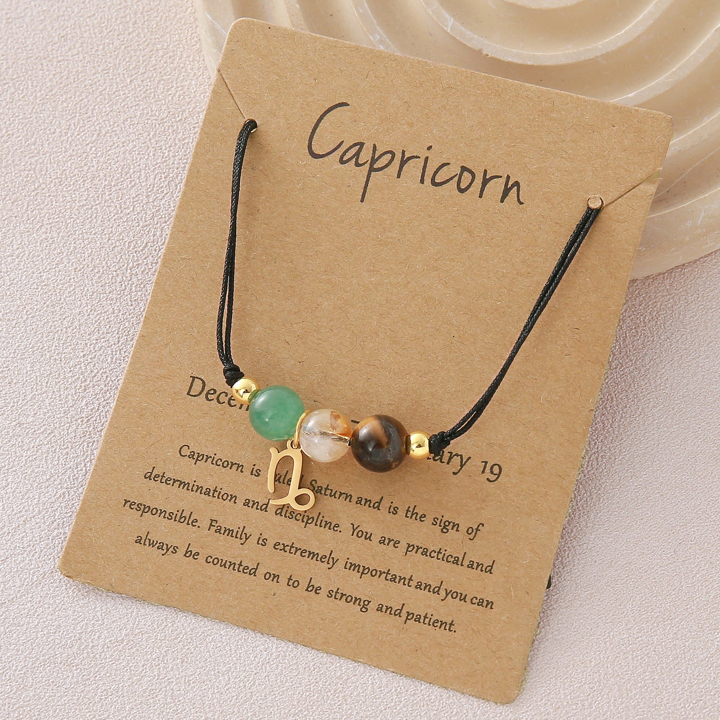 Unisex Drawstring Bracelets With Constellation Pattern, 18K Gold Plated Coating, Natural Stone Beaded Chain