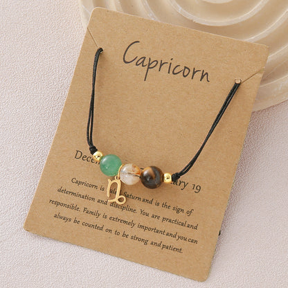 Unisex Drawstring Bracelets With Constellation Pattern, 18K Gold Plated Coating, Natural Stone Beaded Chain