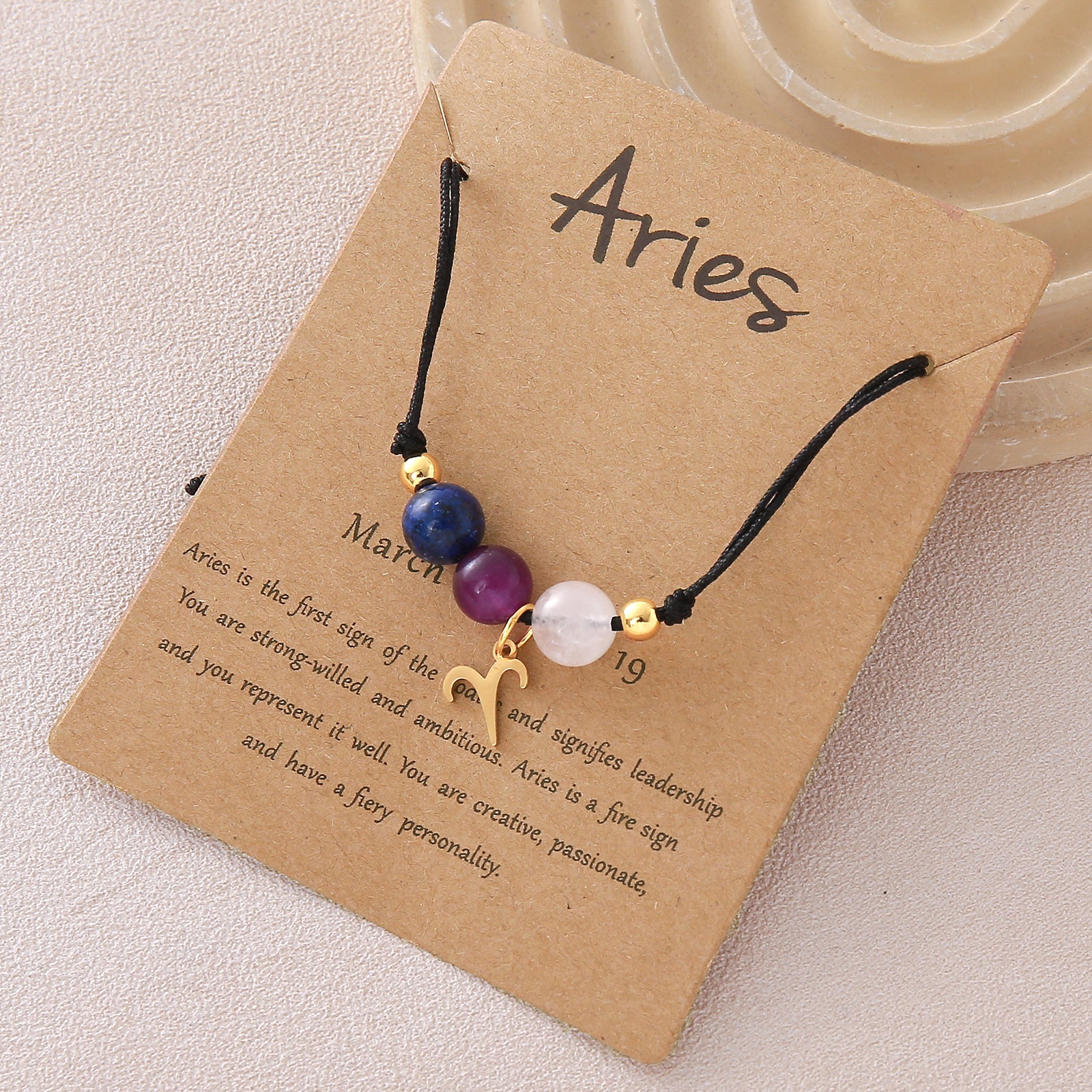Unisex Drawstring Bracelets With Constellation Pattern, 18K Gold Plated Coating, Natural Stone Beaded Chain