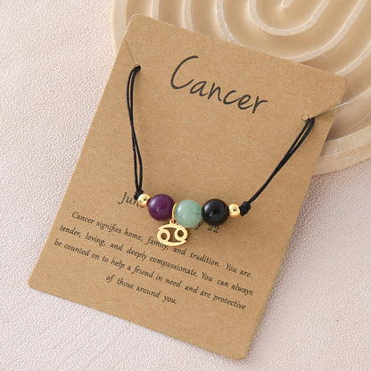 Unisex Drawstring Bracelets With Constellation Pattern, 18K Gold Plated Coating, Natural Stone Beaded Chain
