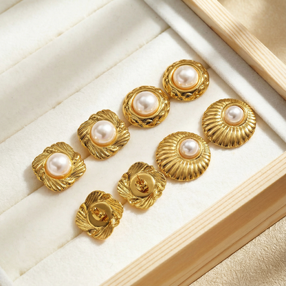 Round Casual Stud Earrings For Women In 304 Stainless Steel With Golden Plated Finish And Acrylic Imitation Pearl Inlay