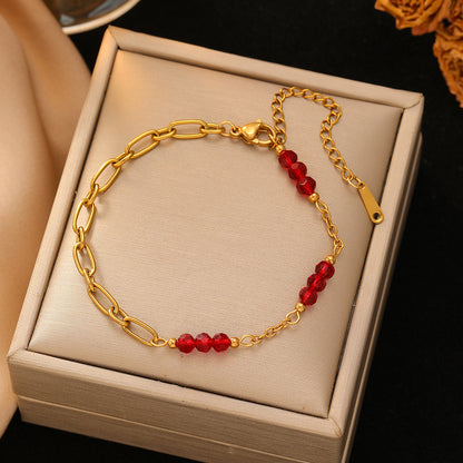 Women's Stainless Steel Bracelet, 18k Real Gold Plated, Colorful Glass Beads