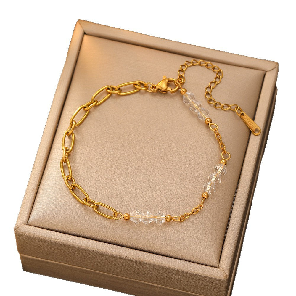 Women's Stainless Steel Bracelet, 18k Real Gold Plated, Colorful Glass Beads