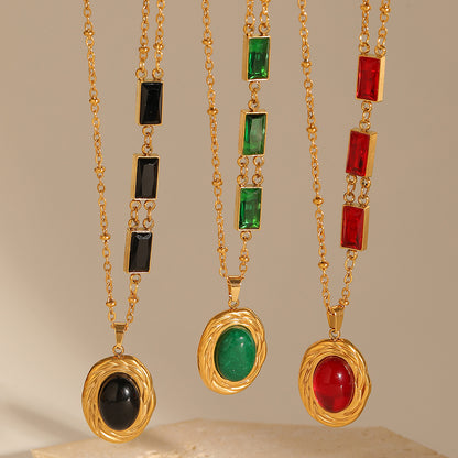 For Women Retro Necklace In 304 Stainless Steel With 18K Real Gold Plated PVD Coating And Zircon Inlay