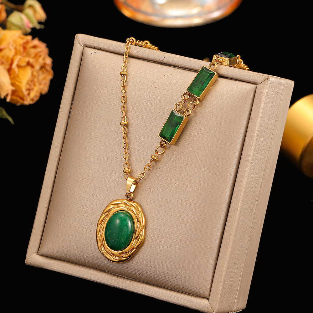 For Women Retro Necklace In 304 Stainless Steel With 18K Real Gold Plated PVD Coating And Zircon Inlay