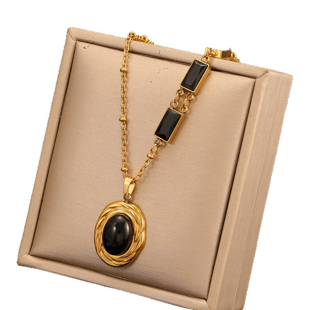 For Women Retro Necklace In 304 Stainless Steel With 18K Real Gold Plated PVD Coating And Zircon Inlay