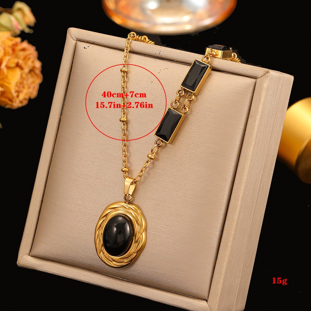 For Women Retro Necklace In 304 Stainless Steel With 18K Real Gold Plated PVD Coating And Zircon Inlay