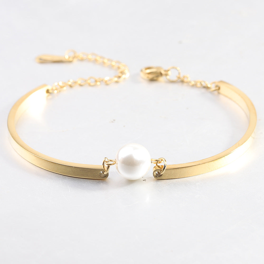 Pearl Bracelet For Women Made Of Durable 304 Stainless Steel In Elegant Steel Color