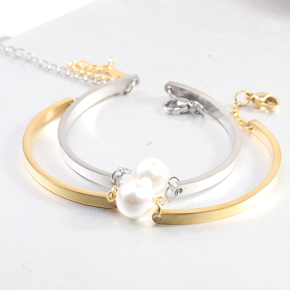 Pearl Bracelet For Women Made Of Durable 304 Stainless Steel In Elegant Steel Color