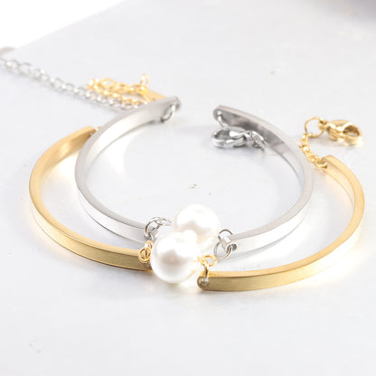 Pearl Bracelet For Women Made Of Durable 304 Stainless Steel In Elegant Steel Color